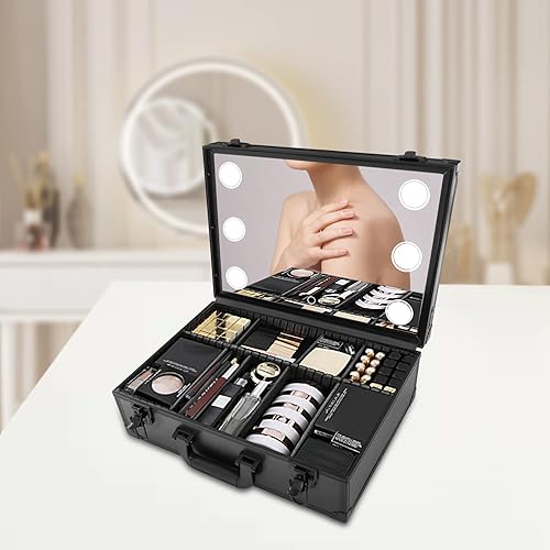 Miniatura 4 de Estuche de tren de maquillaje, organizador portátil de cosméticos de maquillaje de belleza, Negro2, Portátil