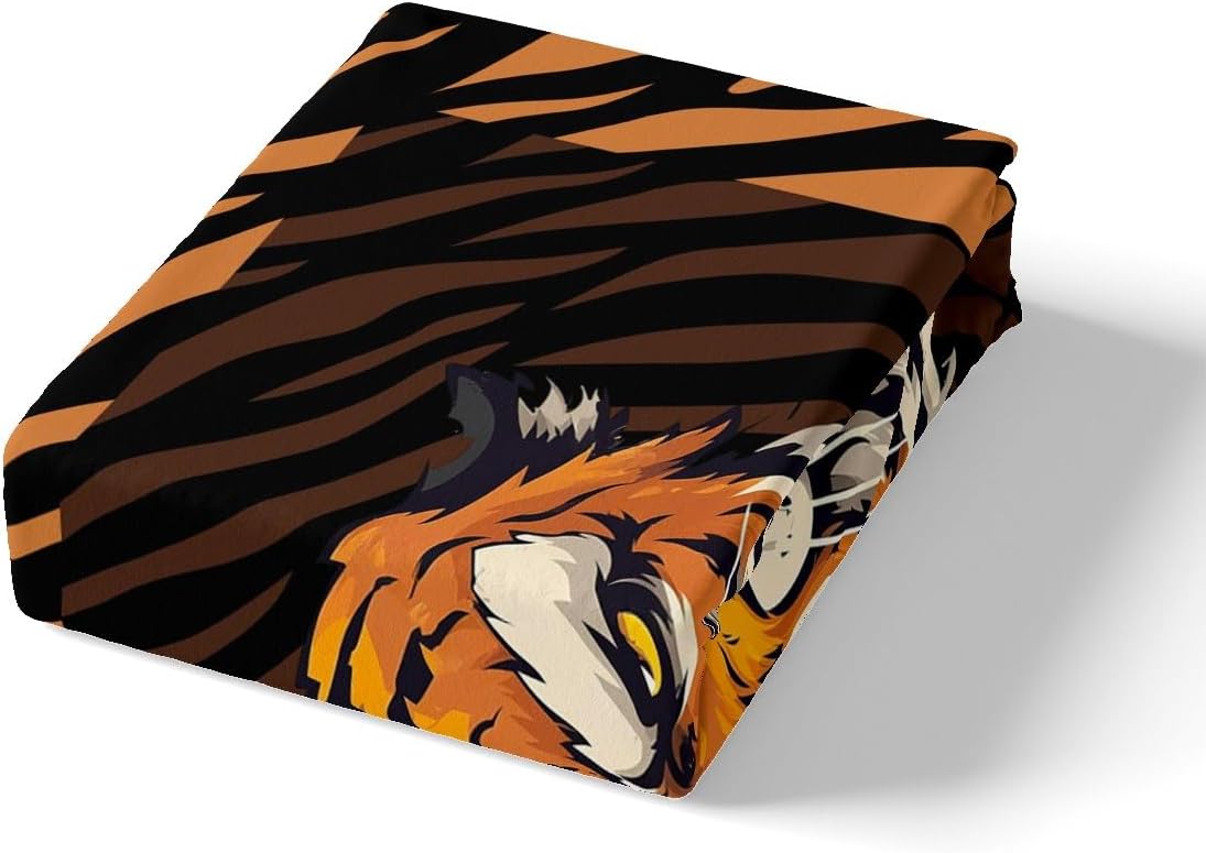 Wild Tiger Duvet Cover Set Toddler Size,Wildlife Animal Plaid Geometric Reversible Quilt Cover for Kids Boys Girls Black and Brown Skin Fur Pattern Bedding Set with 1 Pillowcase,No Comforter