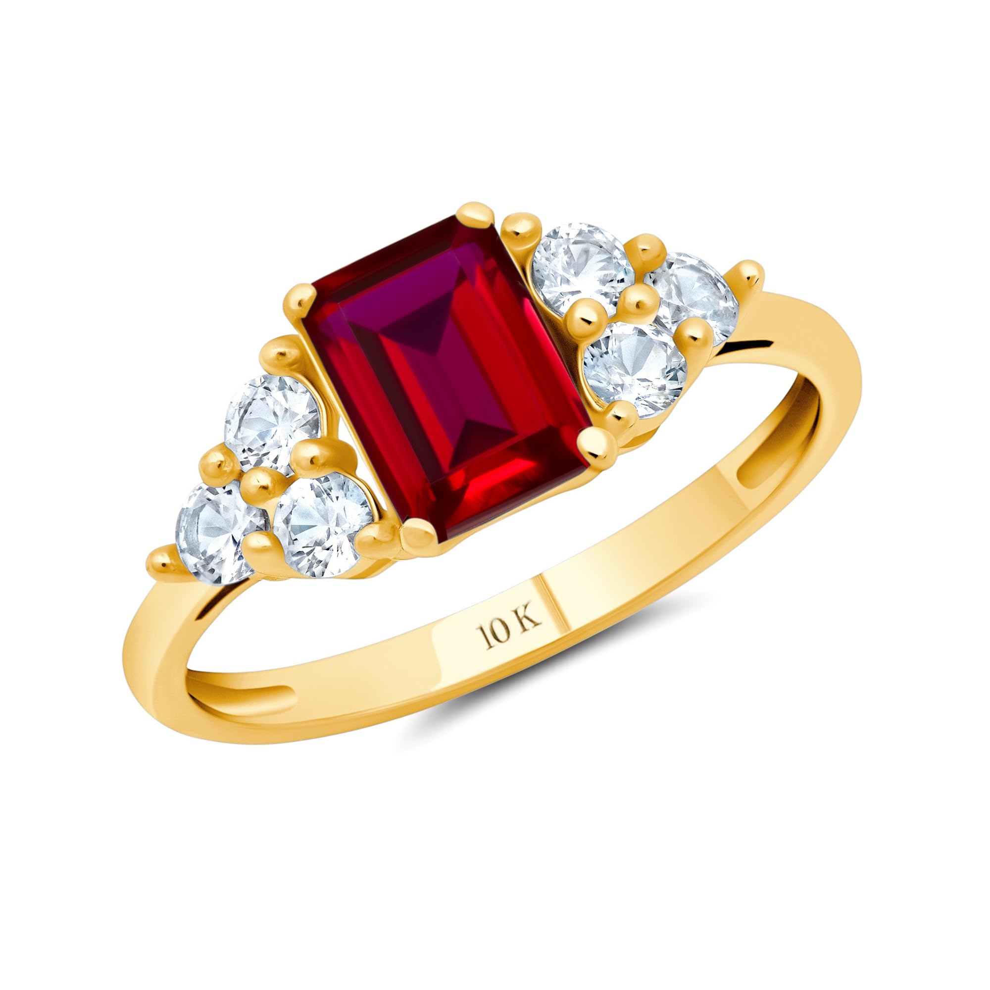 MAX + STONE 10k Gold Gemstone Rings for Women | Emerald Cut Birthstone Ring Anniversary Ring | Anti Tarnishing Cocktail Ring with Gift Box in Size 5
