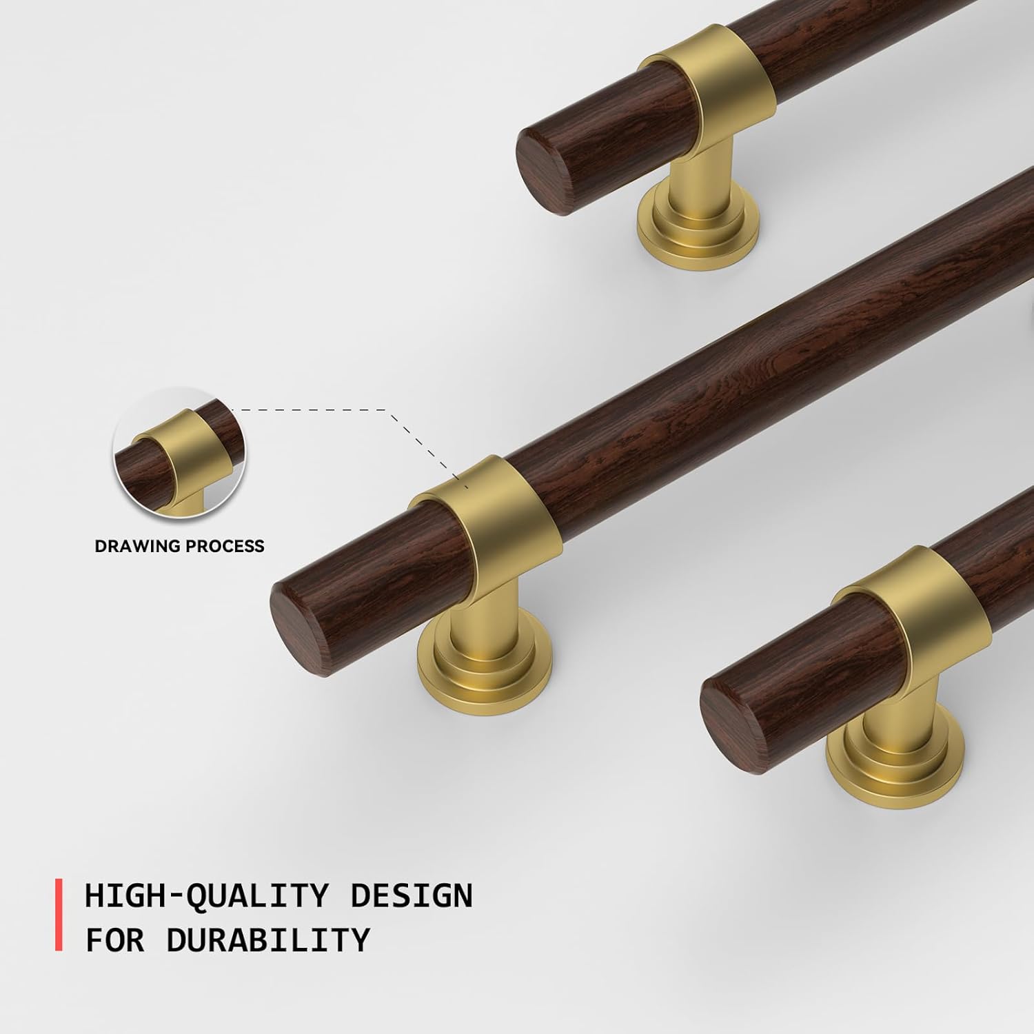 homdiy 10 Pack Gold Cabinet Handles 3 Inch Hole Centers Walnut Wood Grain Metal Drawer Pulls for Dresser Cupboard