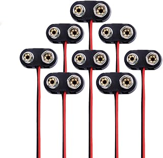 9 V Battery Clip Connector, I-Type 9 Volt Battery Clip, 9V Battery Buckle Connector Hard Buckle Plastic Housing and Black Red Wires Leads Iength 5.9 inches (T Type Hard Shell 8PCS)