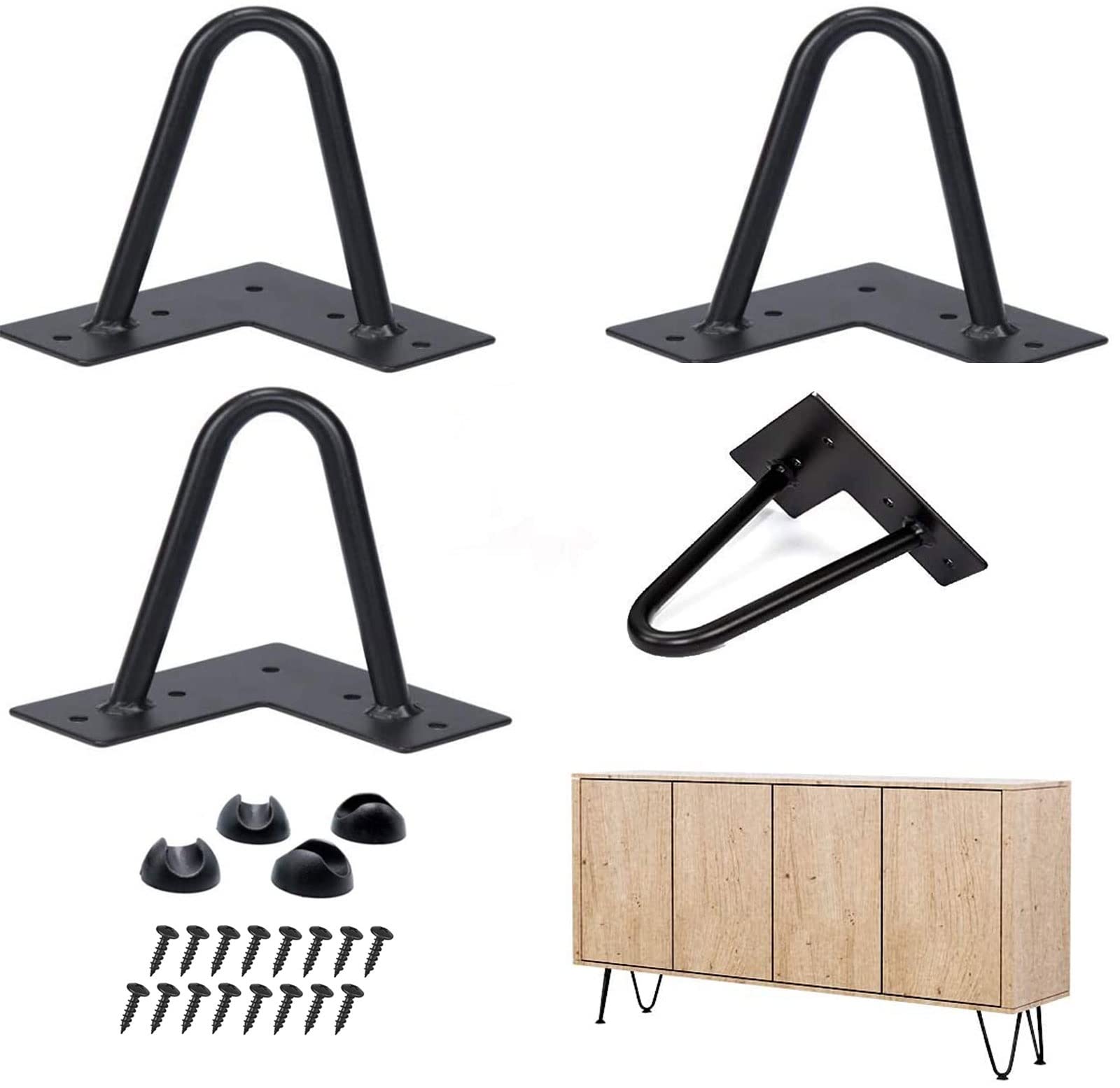 O·Lankeji Hairpin Legs 4/6/8/10 inch Coffee Table Legs Set of Black Metal  Bench Legs Heavy Duty Furniture Hairpin Legs for Sofa Cabinet Bench Low