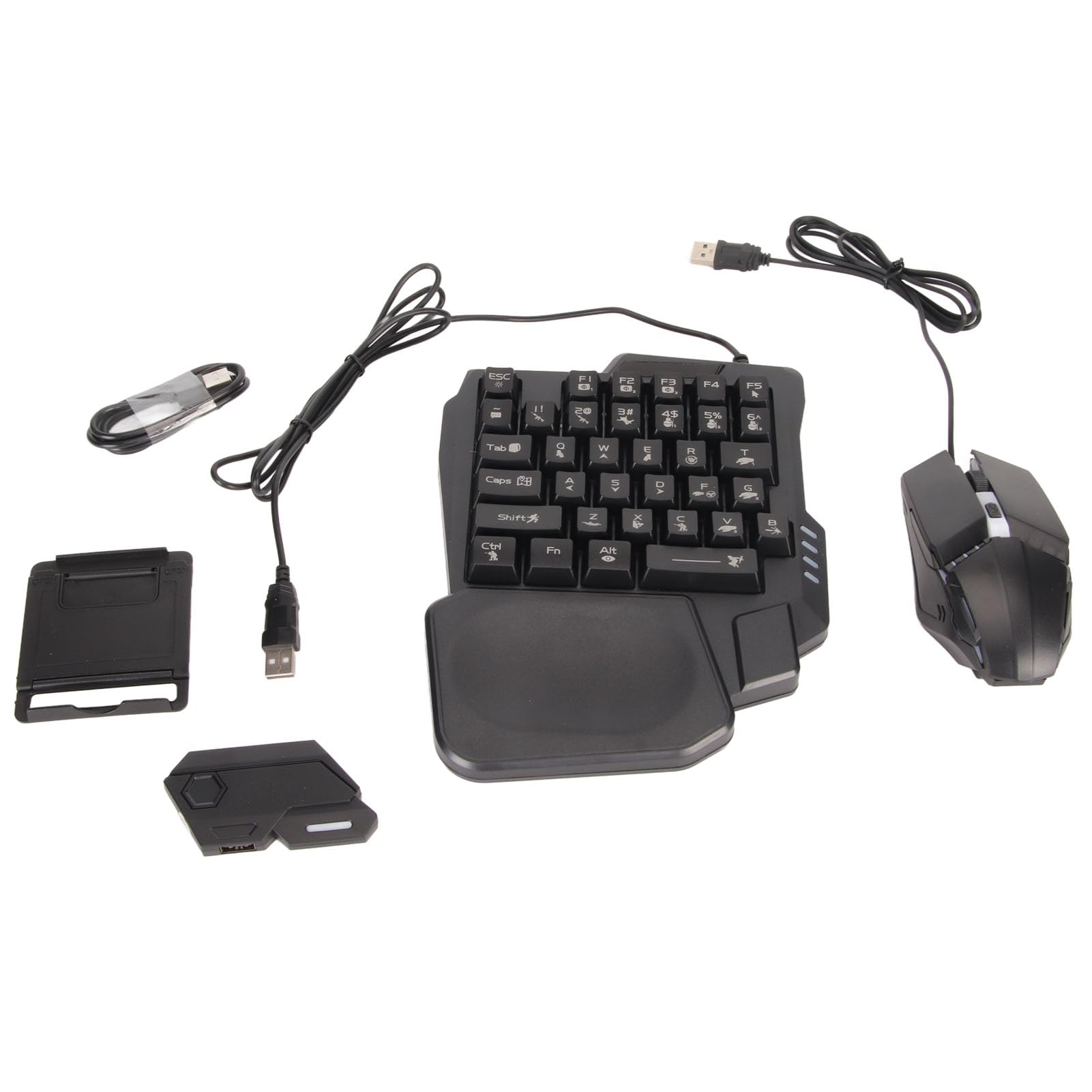 Juego de Convertidor de Mouse y Teclado para Teléfono Móvil, Kit de Teclado para Juegos RGB Combo de Media Mano y Mouse Portátil, Conexión Inalámbrica por Cable, Compatible con