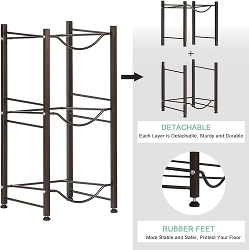 Miniatura 3 de Vrisa Soporte para botellas de agua de 5 galones, organizador de botellas de agua de 5 galones para almacenamiento de 3 niveles, bronce