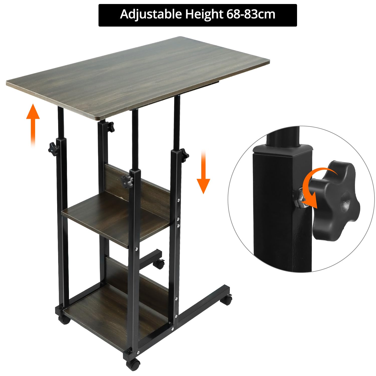 QWORK Mesa auxiliar, 80 x 40 cm, escritorio con ruedas, mesa ajustable en altura, mesa de sofá, para dormitorio o salón