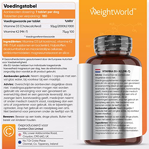 Vitamine D3 en K2 tabletten - 2000 IE + 75 mcg - Vitamine K Menachinon MK7 en Vitamine D - 180 vegetarische tabletten - Image 7