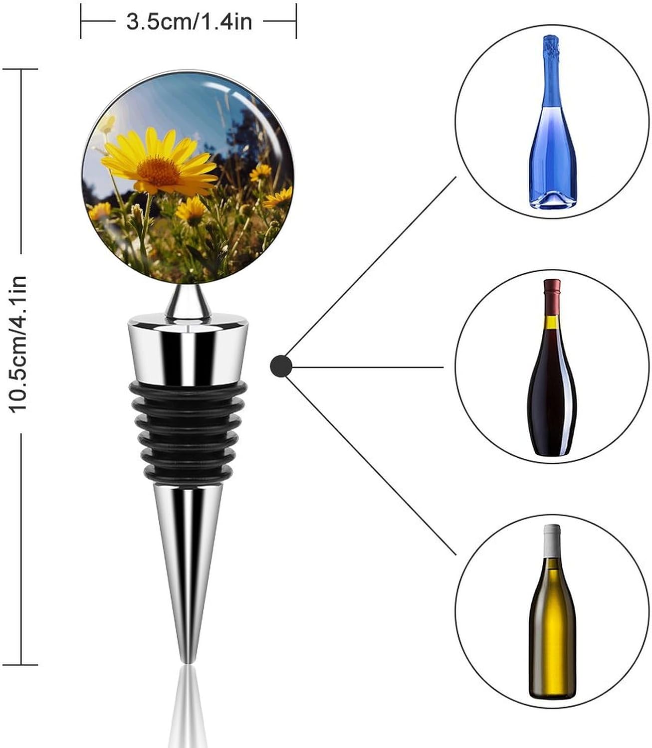 Yellow Flower Under The Sun Wine Bottle Stopper Reusable Wine Seal Stopper, Decorative Bottle Sealer Keep The Wine Fresh, Is An Ideal Wine Accessory Gift image 2