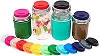 Vista 2 de Mason Jar Lifestyle - Tapas de silicona para beber con bandas de acero inoxidable a prueba de óxido (paquete de 2, gris carbón, boca regular)