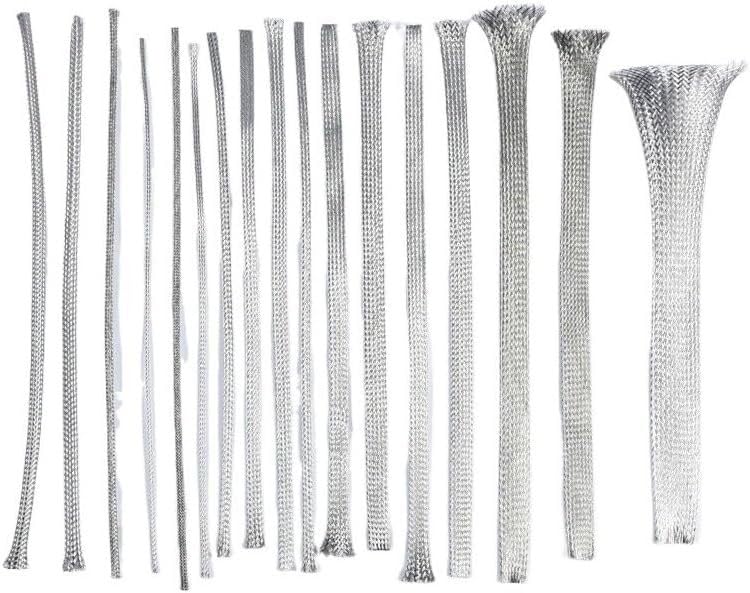 Guaina intrecciata espandibile per cavi, 5 m, in acciaio inossidabile 304, colore argento, per schermatura del segnale, diametro 18 mm, maglia metallica (4 mm)