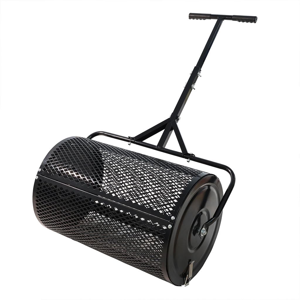 Esparcidor de abono, Cesta de Malla metálica Resistente de 24" con Mango en Forma de T, esparcidor de abono, esparcidor de turba para Plantar y sembrar, esparcidor de Malla metálica Duradero