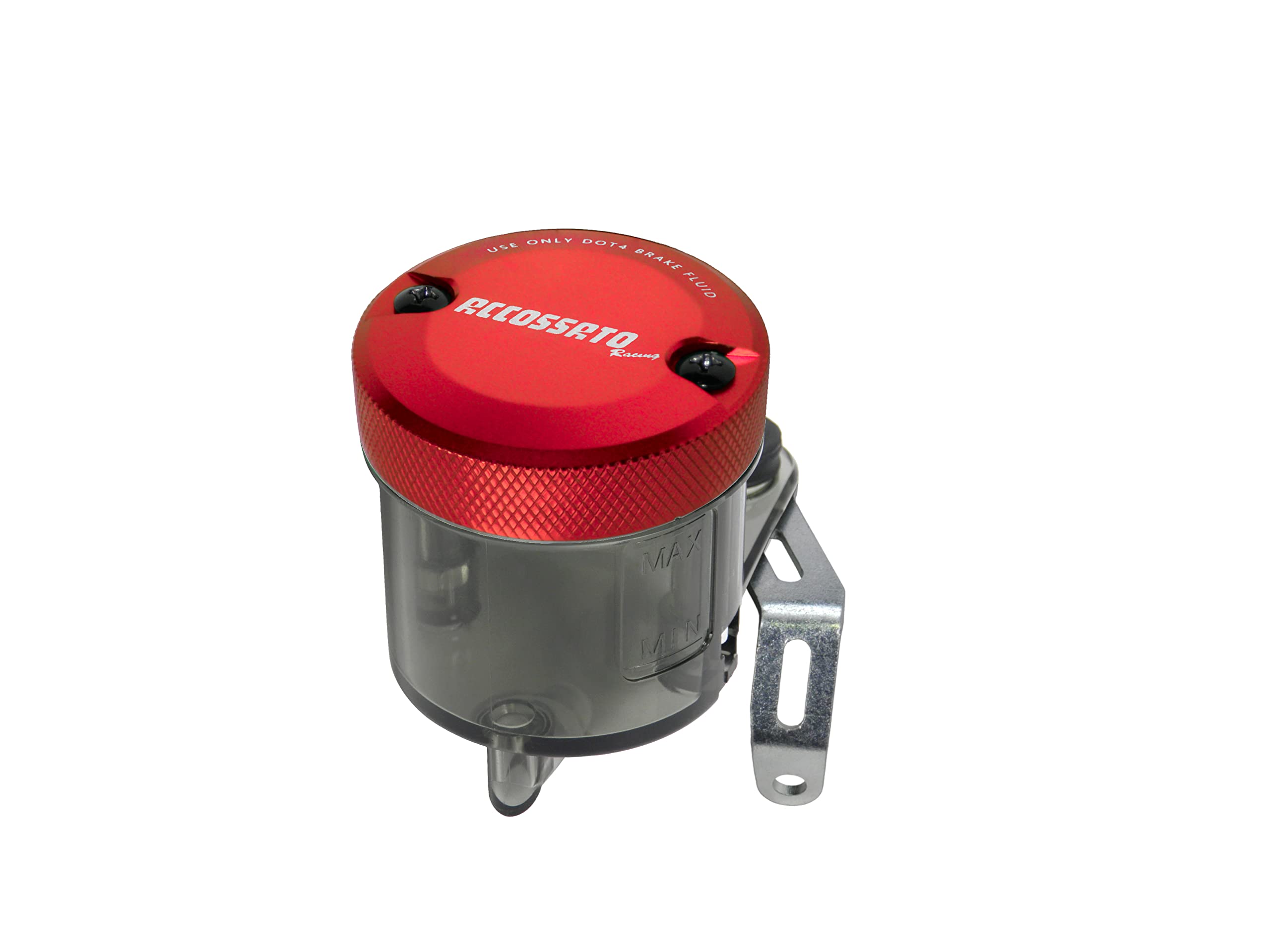 ACCOSSATO Kit di Montaggio vaschetta Olio Freni da 45 ml in plastica fumè con Tappo in Alluminio CNC ossidato Rosso e Staffa specifica per Pompe