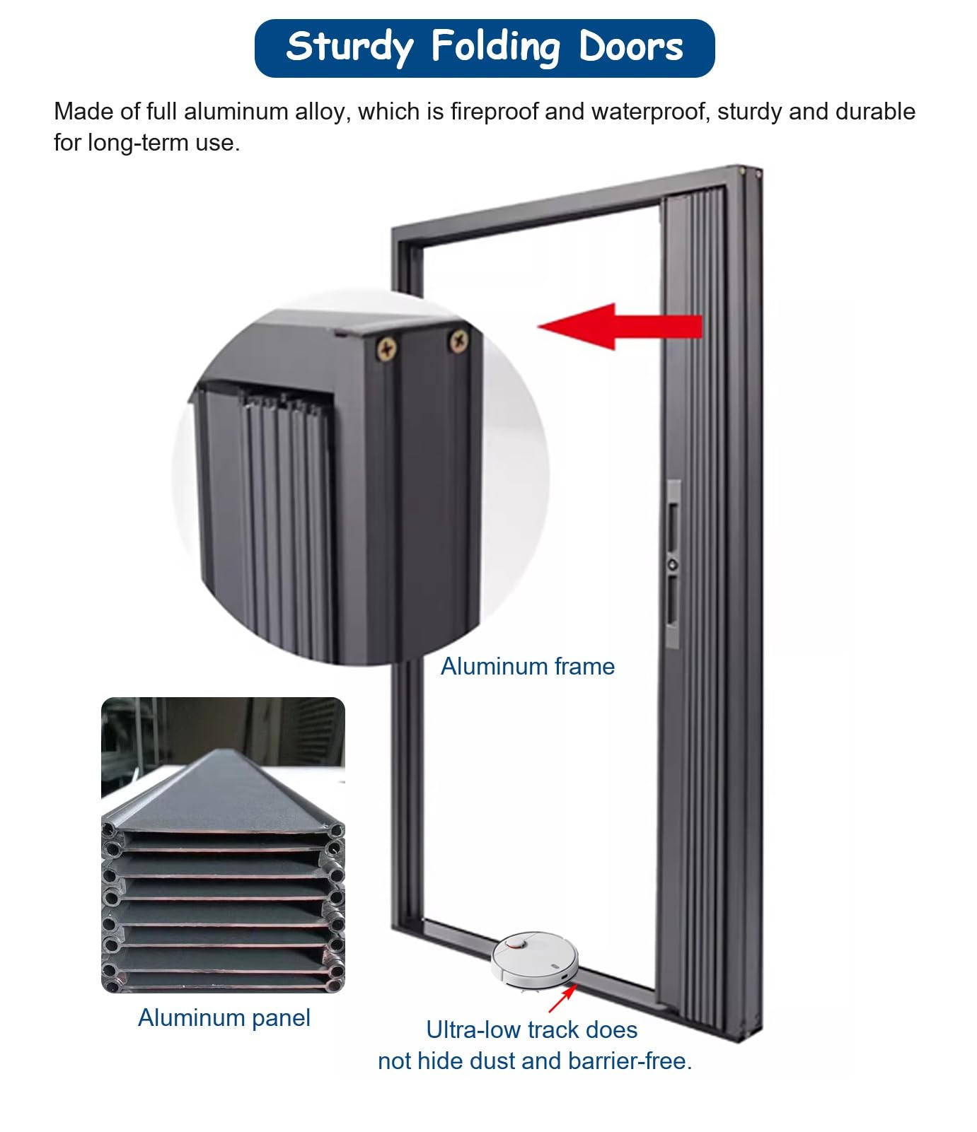 Porte Accordéon Intérieure Extérieure en Aluminium Grise de Jievmrs, Moustiquaire Coulissante Pliable avec Cadre et Rail, Kit de Quincaillerie pour Porte Multifonctionnelle de Chambre / Cave / Garage