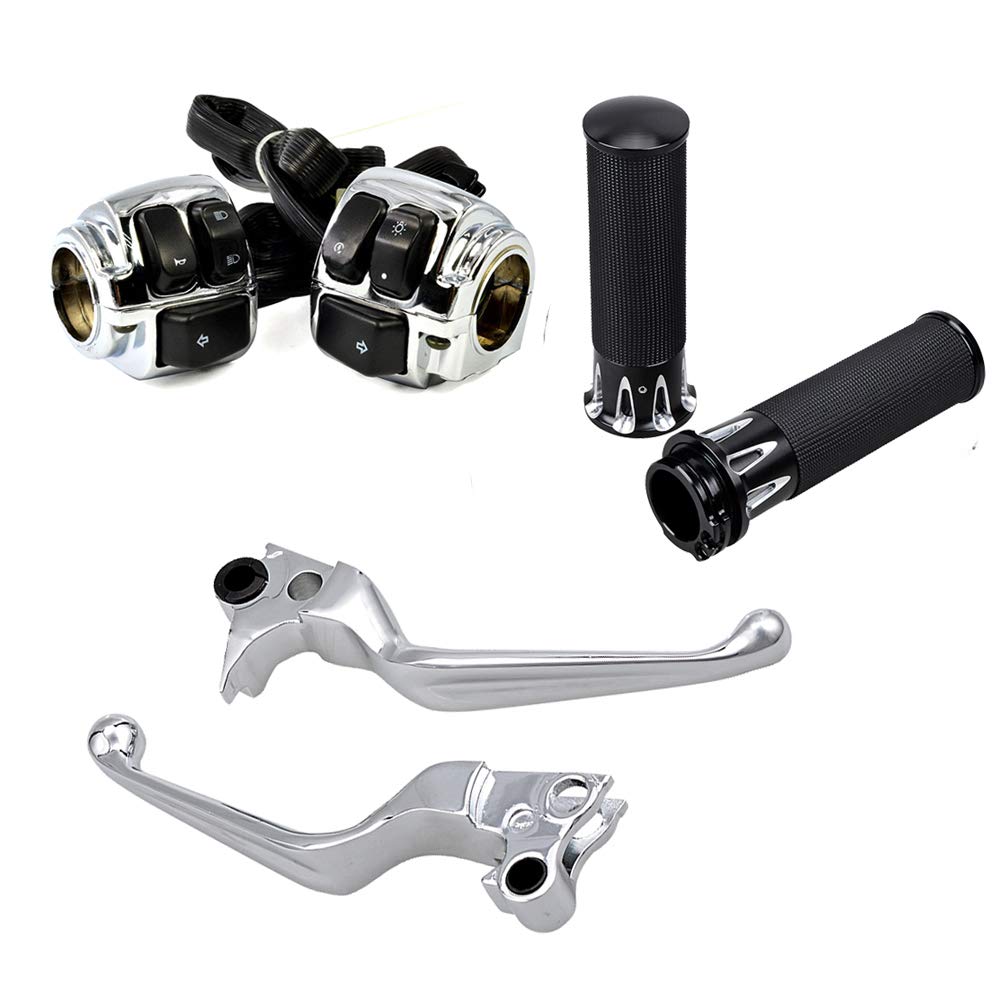 1" Handlebar Switches Control Horn On/Off Kit and Brake Clutch Hand Levers Handgrips Compatible with Harley Sportster Dyna Softail
