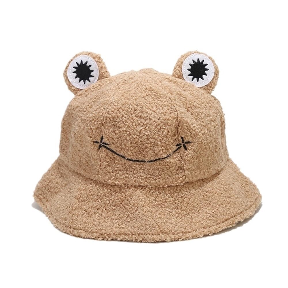 Chapeau seau grenouille en peluche kaki pour adulte : bob d'hiver chaud