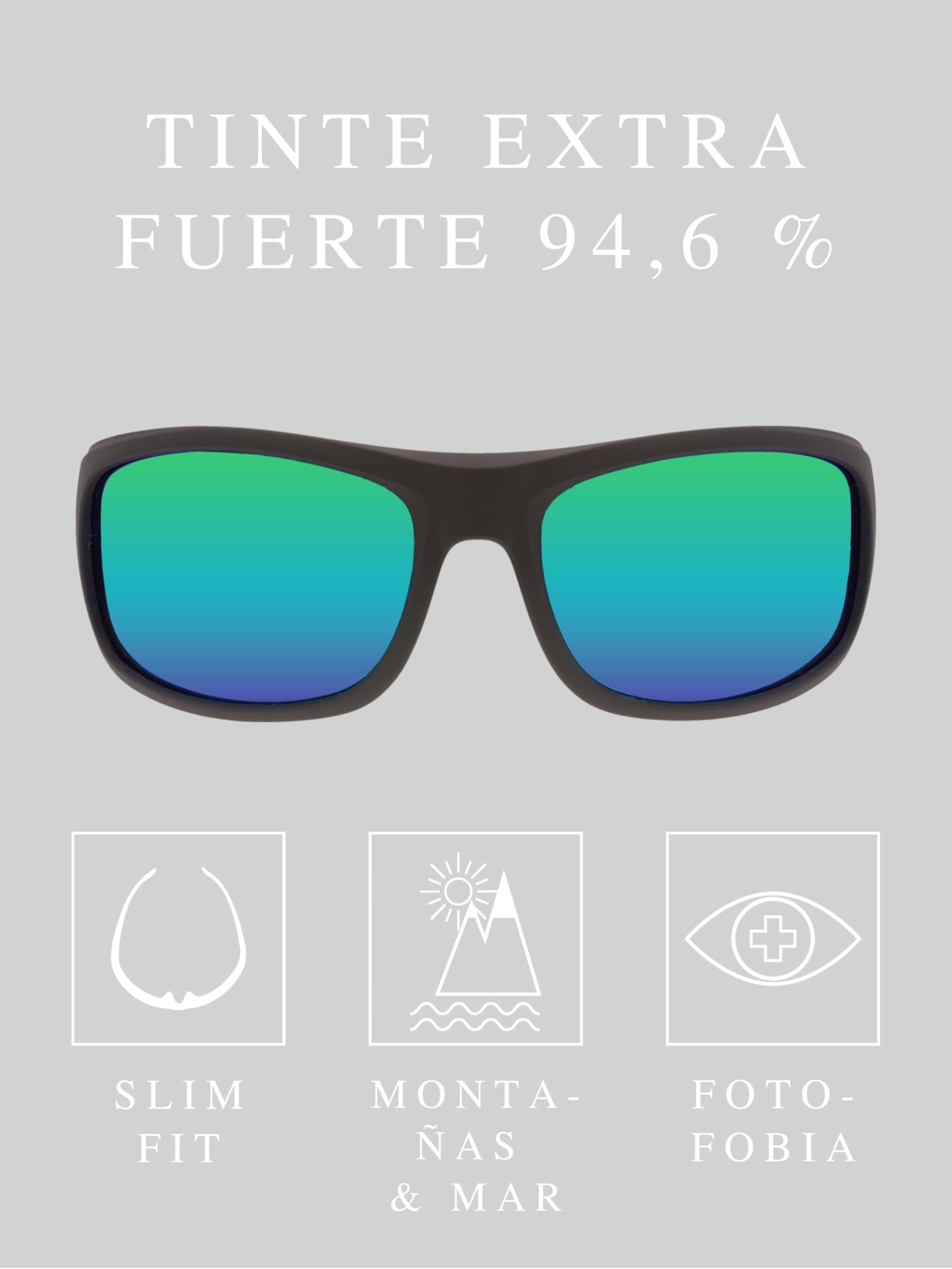 Gafas de Sol EREBOS, Cat. 4 Especialmente oscuras, Protección UV 400, para Sol Extremo, En Caso de fotofobia, (Antracita, Espejado Verde, Tinte Lila)