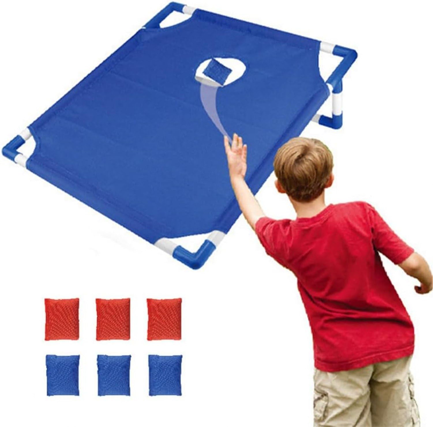 Juego de Cornhole Portátil con Tablero y 6 Sacas de Frijoles para Exterior y Fiesta, Red
