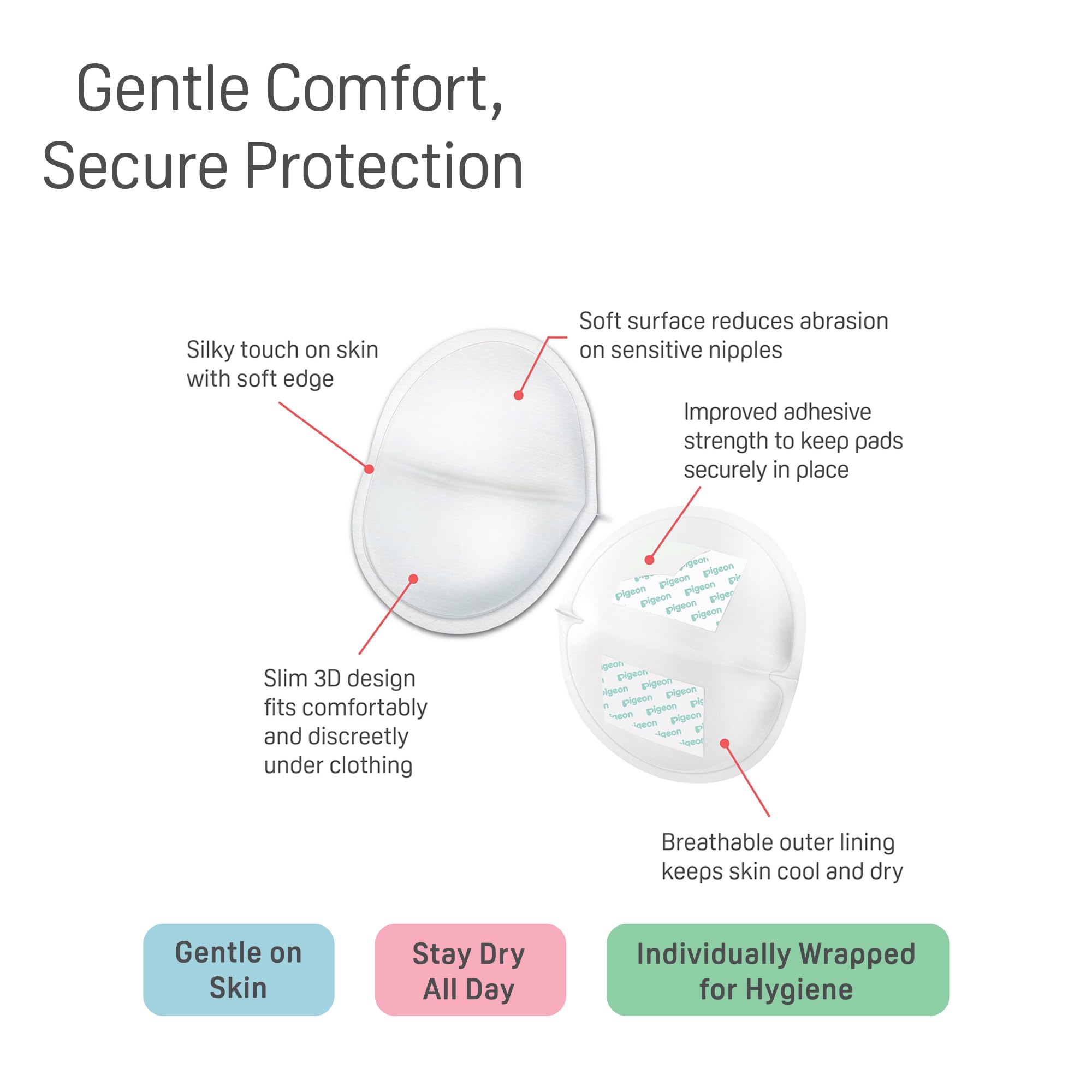 Pigeon Disposable Breast Pads 60 Pcs | 2X Softer Comfy Feel | Aloe Vera Extract | Stay Dry All Day | Leak Proof Coverage | Dermatologically Tested | White 3