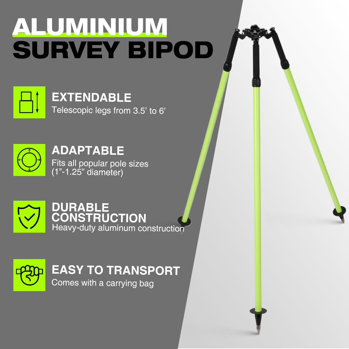 Trípode de liberación de pulgar, trípode profesional de aluminio para postes de prisma y topografía, compatible con estaciones totales y equipos de topografía, verde