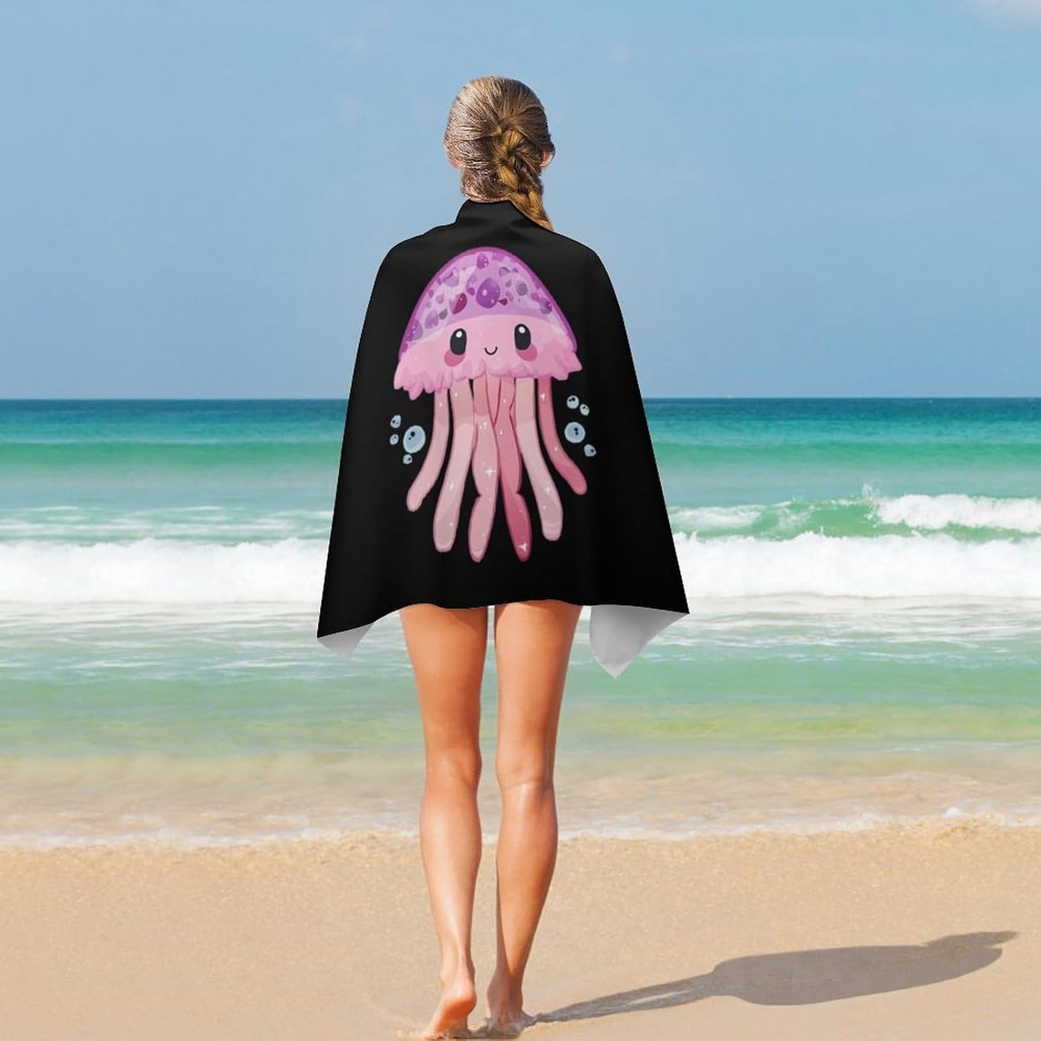 Cute Jellyfish Oversized Beach Towel Soft Absorbent Pool Bath Swim Towels for Adults Travel Vacation Gifts 130x80cm