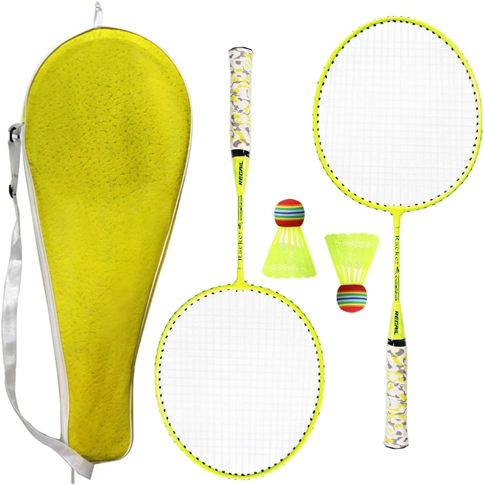 Outdoor Badminton Rackets with Balls 2 Player Badminton Set for Indoor Outdoor Sport Game 1 Pair(Yellow)
