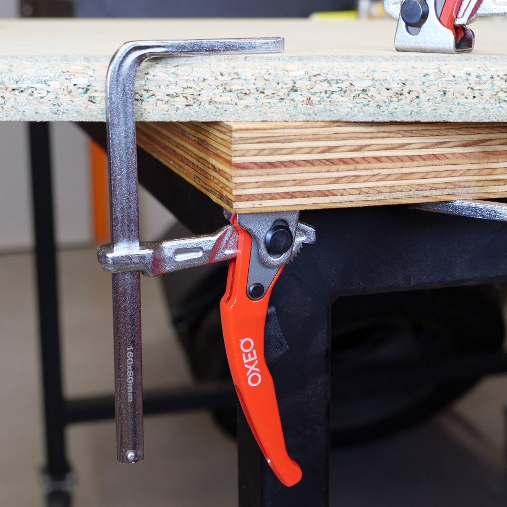 Serre joint à levier 160mm X2 - rapide adapté rail de guidage - Pince table à cliquet - Saillie 60mm - Acier - Ponçage, coupe