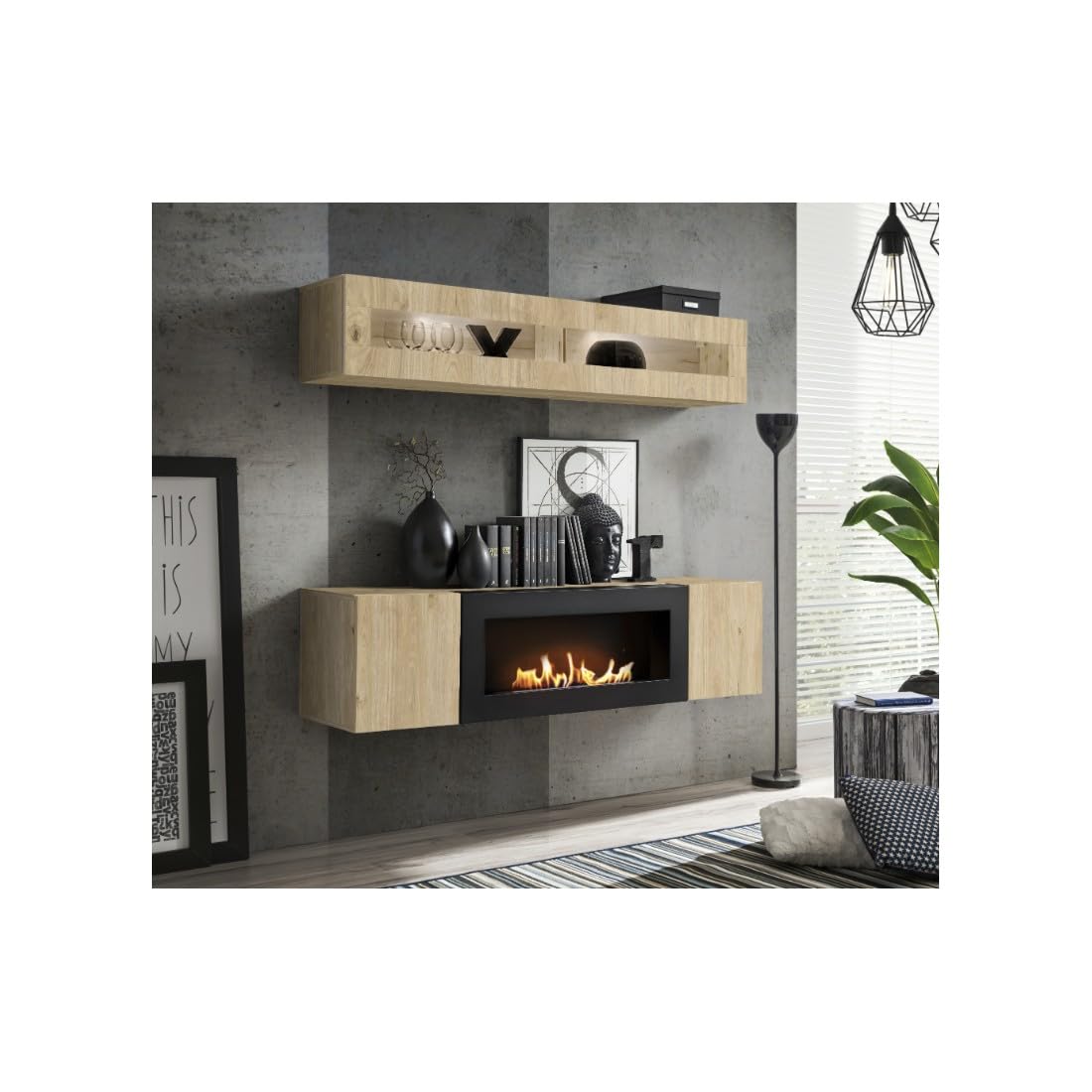 Vitrina FLY horizontal - 1 puerta abatible con LED - Roble claro