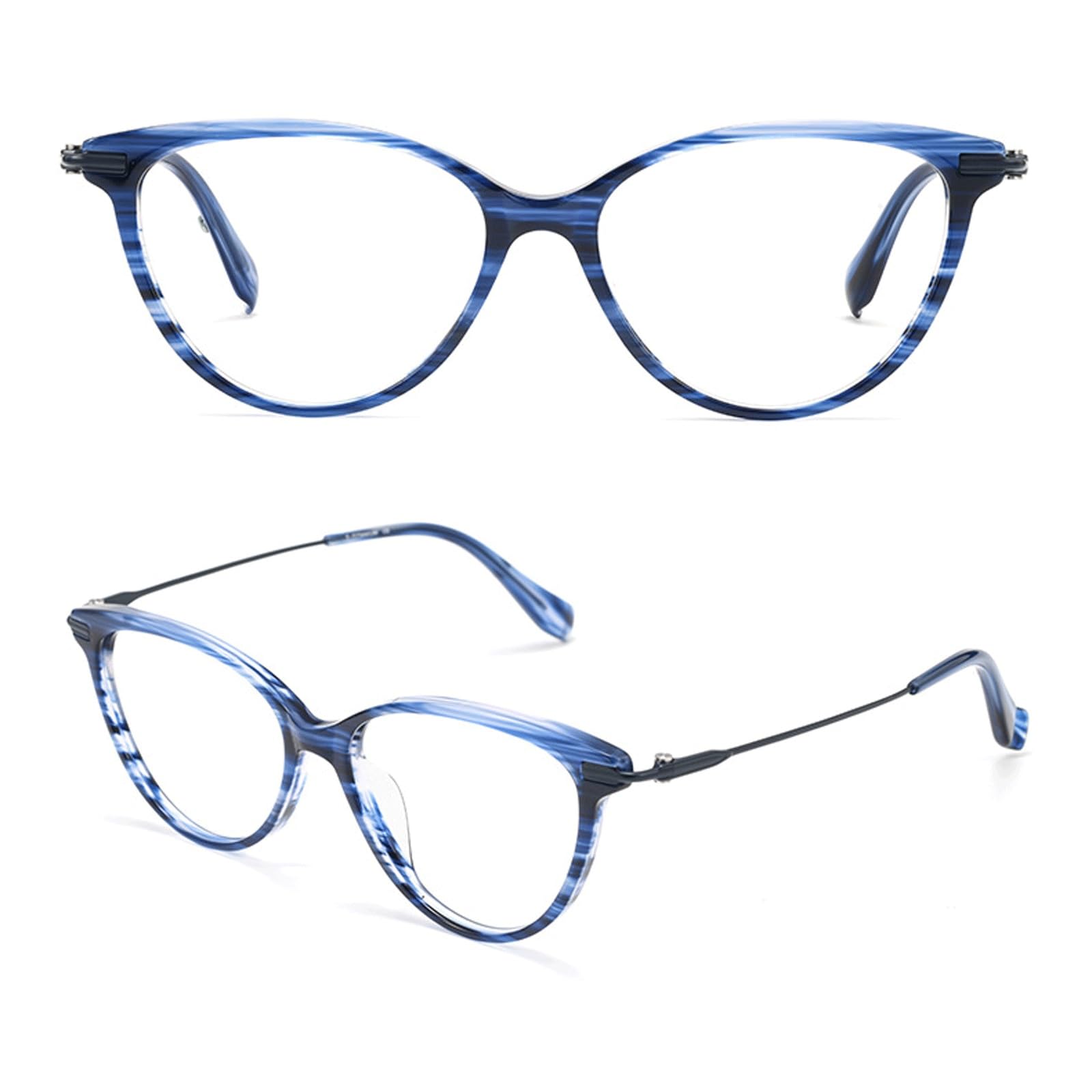 Occhiali da Vista con montature for Occhiali Grandi for Computer | Occhiali da lettura senza prescrizione con montatura completa. Placcatura for occhiali in acetato di titanio puro(Blauw)