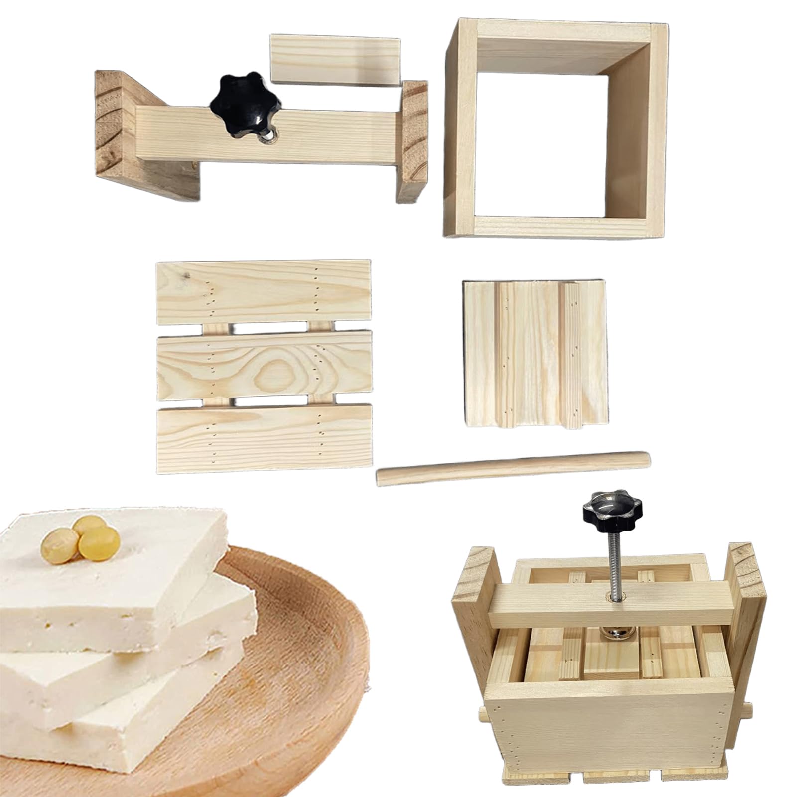Générique Presse à Tofu, Tofu Presse Moule en Bois Tofu Égouttoir, Enlever Facilement l'eau du Tofu, Maison Tofu Maker Presse Moule Kit pour la Fabrication de Tofu, Fromage, Presse Tofu