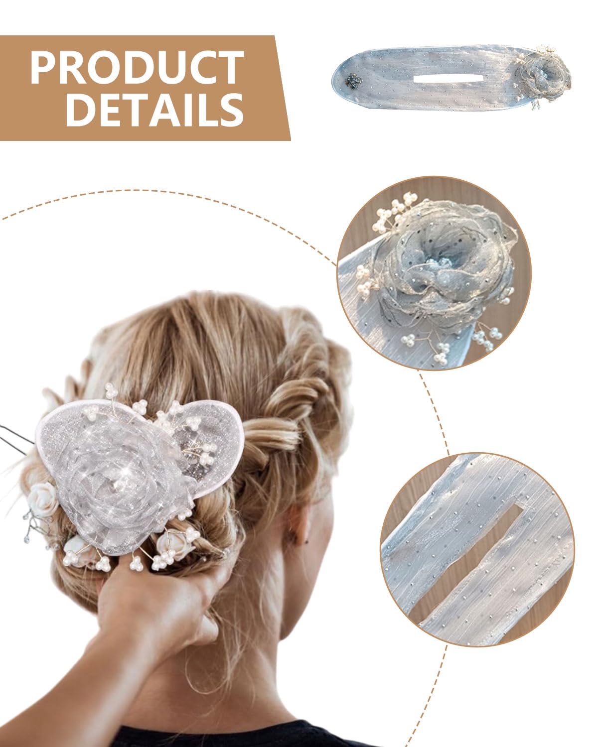 5 pezzo fermagli per chignon- rullo per chignon con fiore, bigodino facile e veloce,accessorio per capelli per chignon per donne e ragazze (con 2 retine per capelli)
