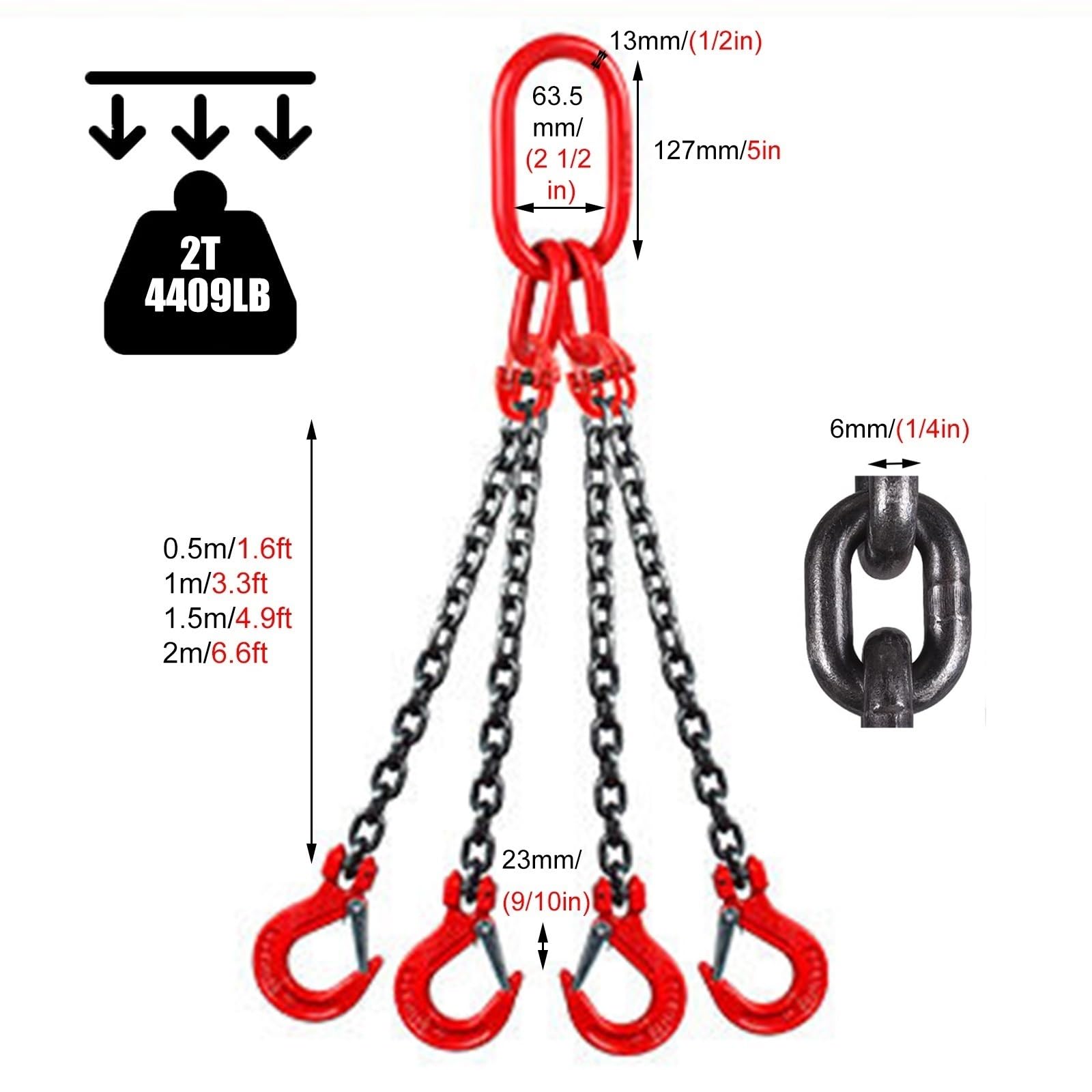 Lifting Chains Rigging Catch Basin, 4 Chain Lifting Sling 1 3 5 7 Feet with Locking Hooks, Engine Lift Chain for Cargo Security Towing and Handling(Load 2 Ton L 1 M (3.3 FT) 4 Hook)