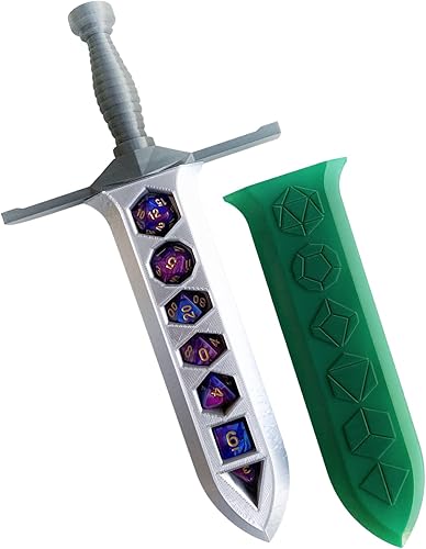 Slice and Dice Soporte para espada de dados con 7 dados poliédricos para juegos de rol DND RPG DD Dungeons and Dragons verde
