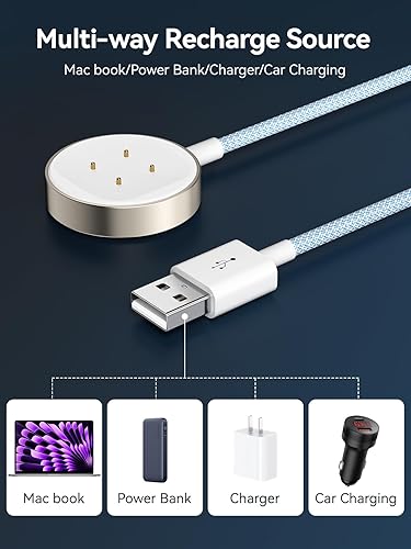Miniatura 4 de NEWDERY Paquete de 2 cables de carga para Fitbit SenseVersa 3Sense 2Versa 4, cable trenzado duradero de alta calidad, base de carga magnética de