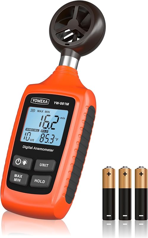 Anemometer with Backlit for HVAC, Drone, Sailing, Outdoor Activities | Portable Wind Meter, High-sensitivity Probe, Max/Min Mode, Data Hold, Multiple Units, Windchill Alert, Beaufort Scale Display