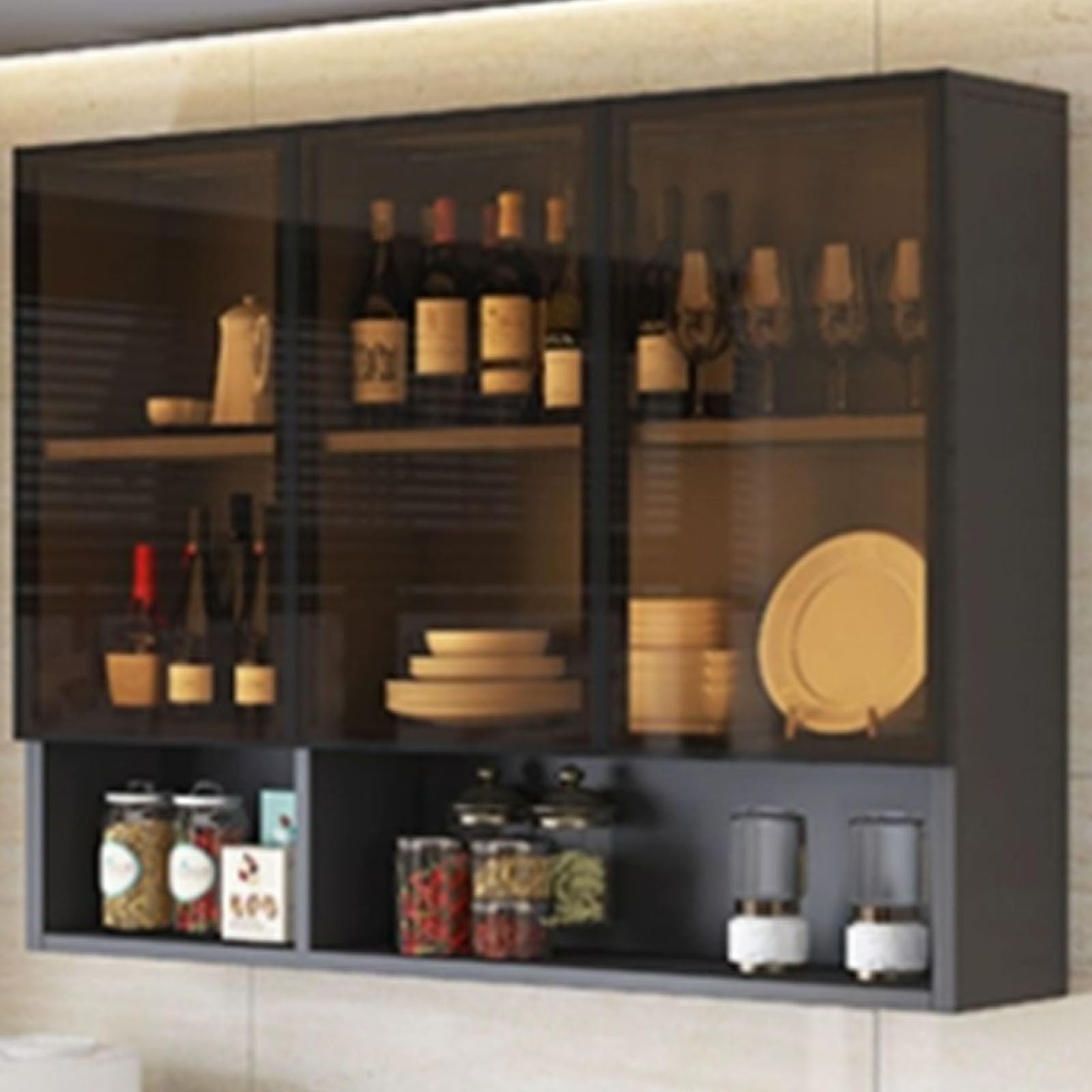 Armadietto Pensile In Legno Rustico Con Ante E Vetro – 54x22x62 Cm – Per Bagno, Cucina O Soggiorno – Già Assemblabile, Stile Vintage - 5