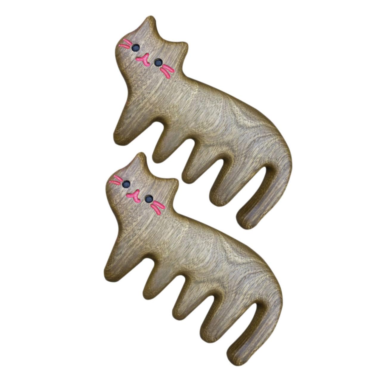 Ipetboom 6pièces Peigne Bois Pour Massage Du Chevelu De Peignes Antistatiques à Dents Larges Design Chat Pour Types De Cheveux