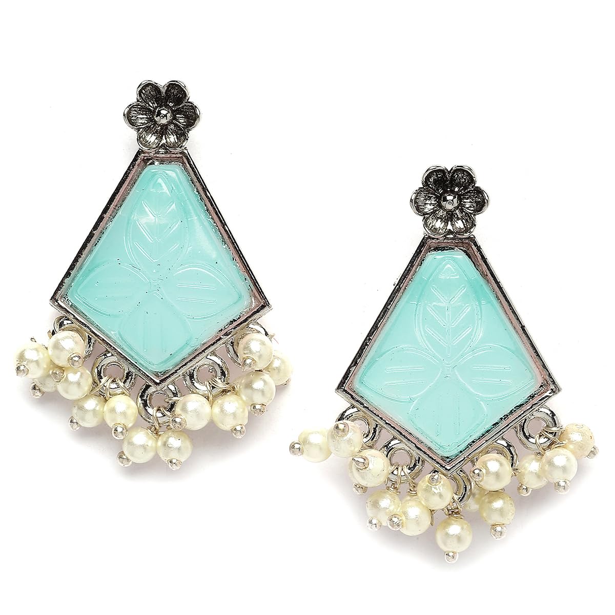 Karatcart Silver Tone Light Blue Carved Stone Studded Stud Earrings for Women (B0CQCTTQMT) Amazon Price History, Amazon Price Tracker