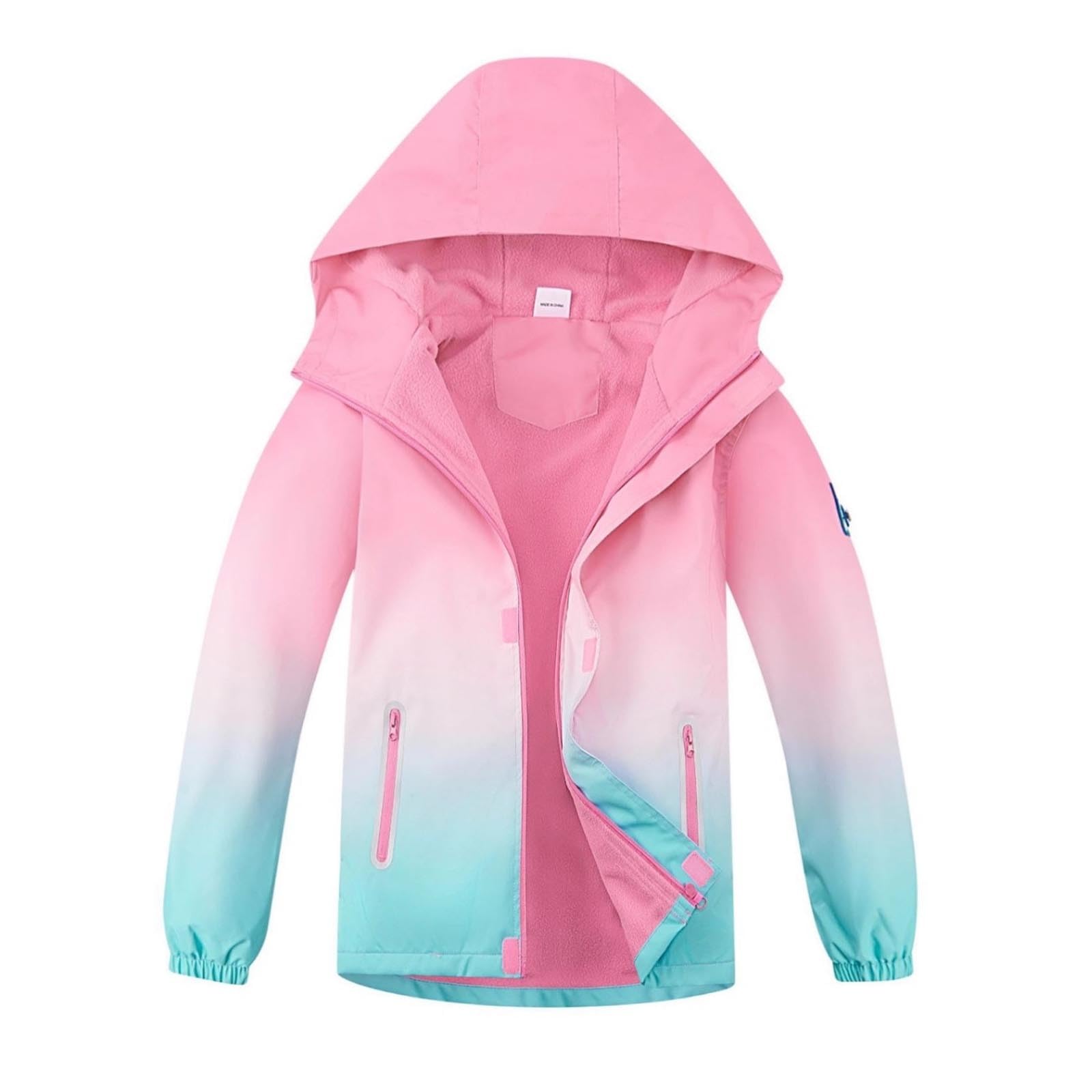 Manteau Pluie Enfant,Pull-Over à Capuche Et Manches Longues Pour Filles Avec Fermeture éClair Imprimé DéGradé Et éLéMents RéFléChissants Convient Aux Enfants De 5 à 13 Ans