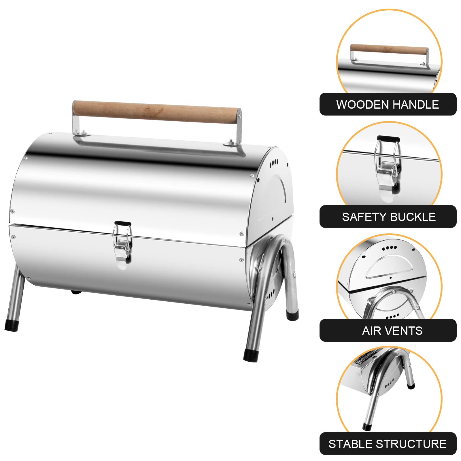 Edelstahl Klappgrill Holzkohlegrill, BBQ Grill Doppel Grillfläche 34x21.5 cm, Tischgrill Campinggrill für Outdoor Kochen, Camping und Picknick