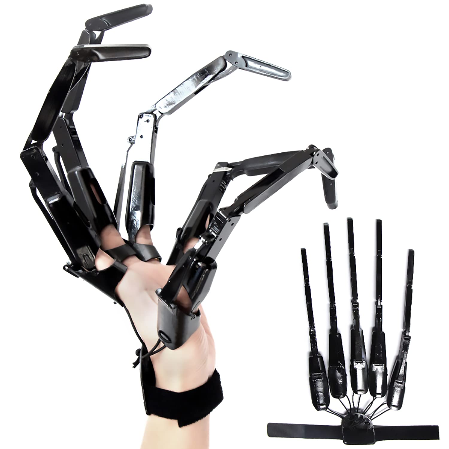 LONGLU Halloween Wearable Articulated Finger Extensions Skull Bone Fingers Prop Claw Gloves, Ein Paar Devil Claws Cosplay Handschuhe Fit for All Finger Flexible Spider Hand Claws (Schwarz)
