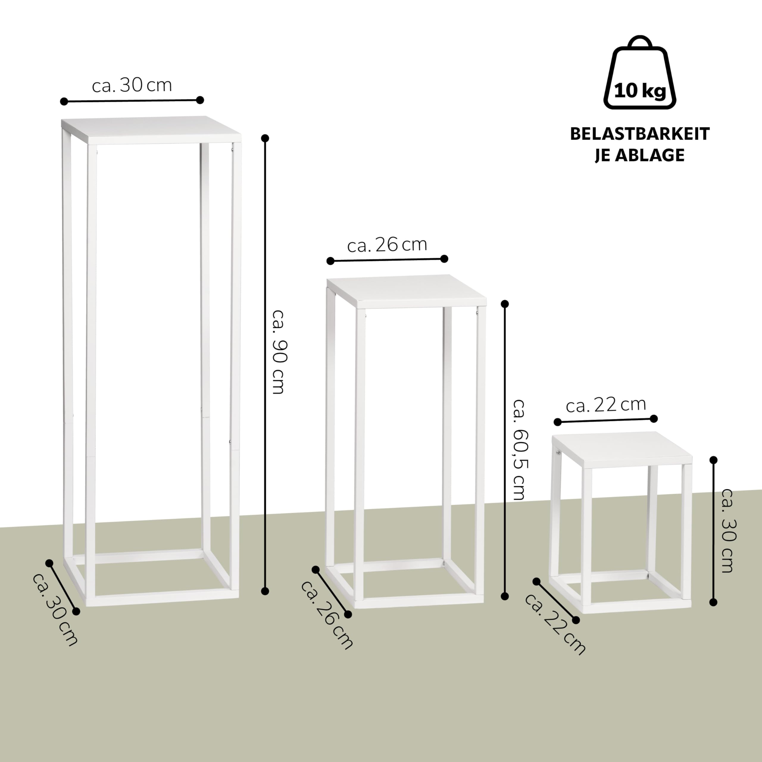 bremermann Blumenhocker 3er-Set, Metall-Pflanzenständer, moderne Blumensäule ideal für Wohnzimmer, Flur und Büro, stabiles Regal für Dekoration und Zimmerpflanzen, aus Metall (Weiß)
