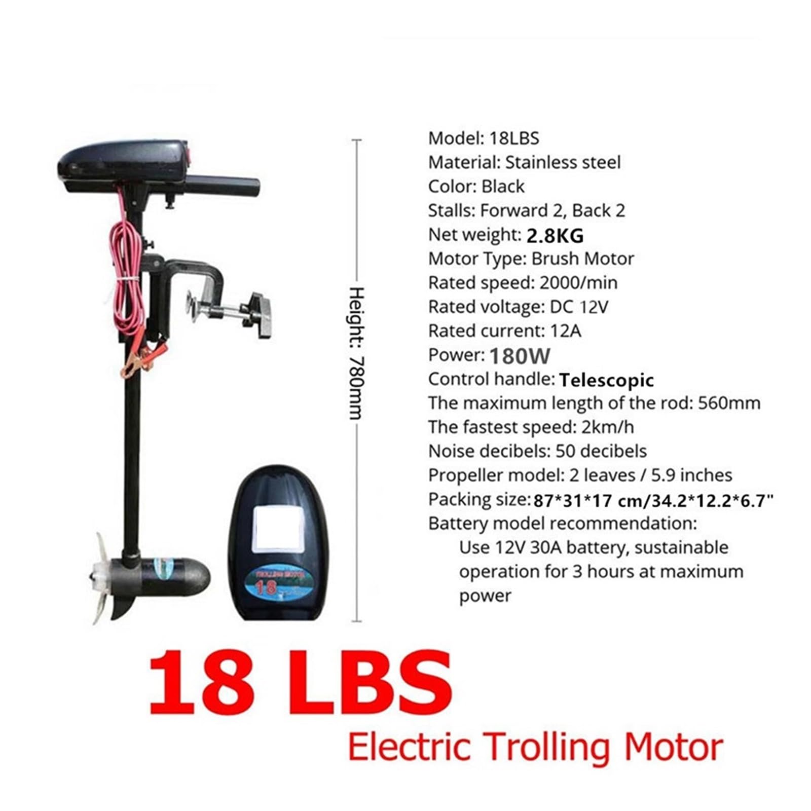 Kajakmotor 18 LBS 12 V aufblasbarer Kajak-Außenbord-Trolling-Elektromotor, Fischerboot-Beiboot-Motor, Kanu-Schub