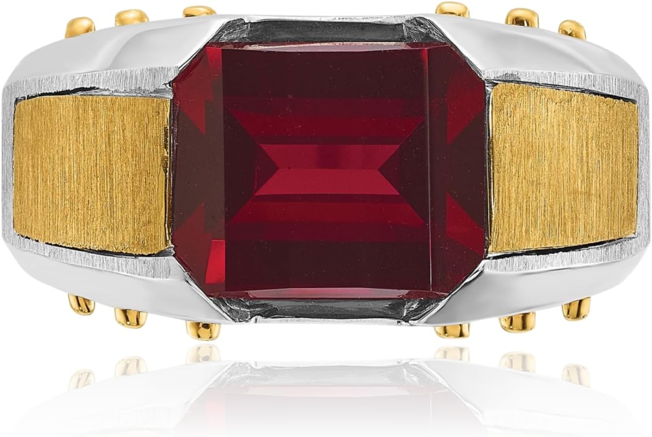 IceCarats 14K Solid Two Tone Gold Red Garnet Extra Wide Statement Fashion Ring 10.9mm Band Octagon, Natural, Prong Set, Brushed