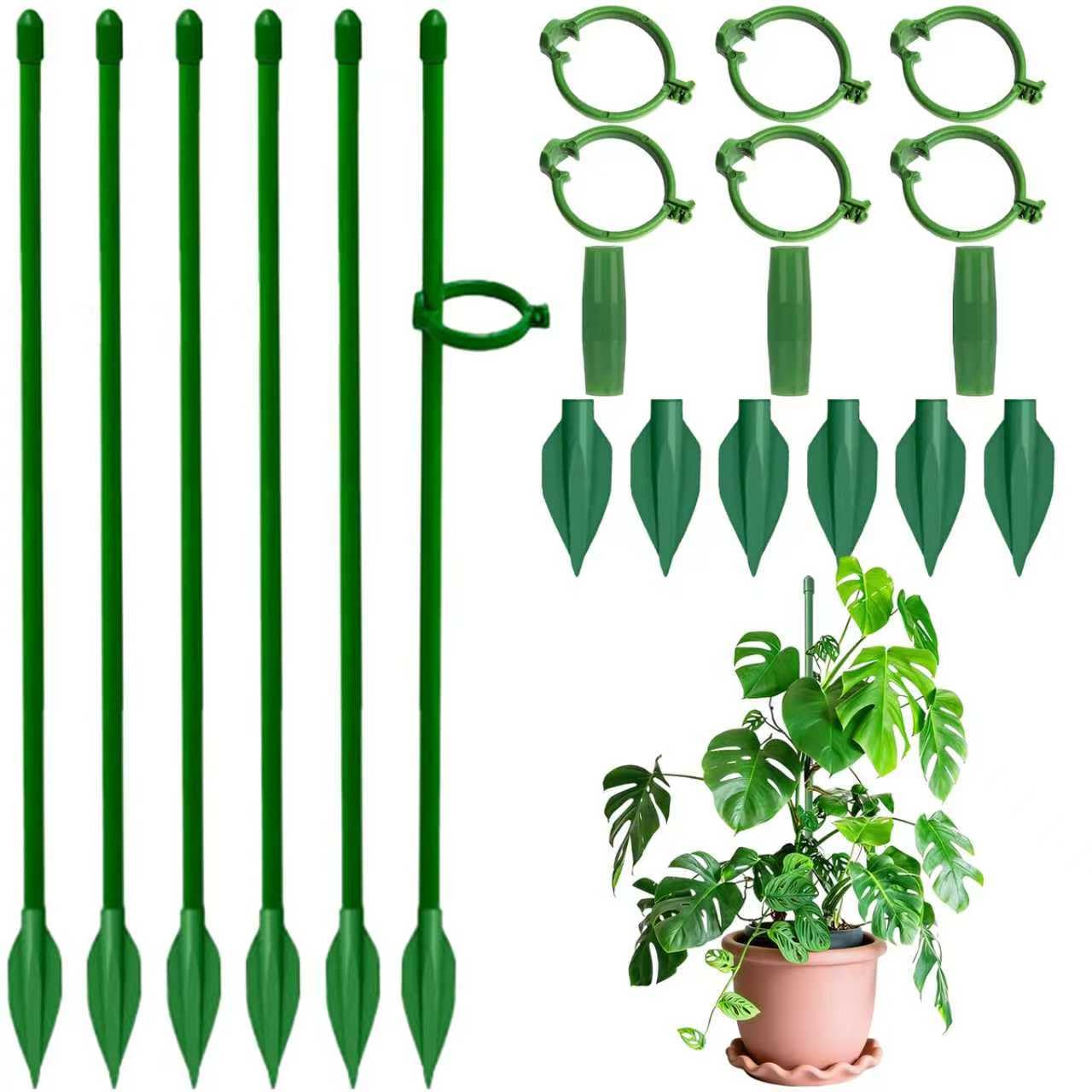 Adjustable Plant Support, 30cm Indoor Plant Sticks Support, 6Pcs Plant Support Stakes, Orchid Support with Plant Clips Suitable for Home Garden Orchids Peonies Climbing Plants