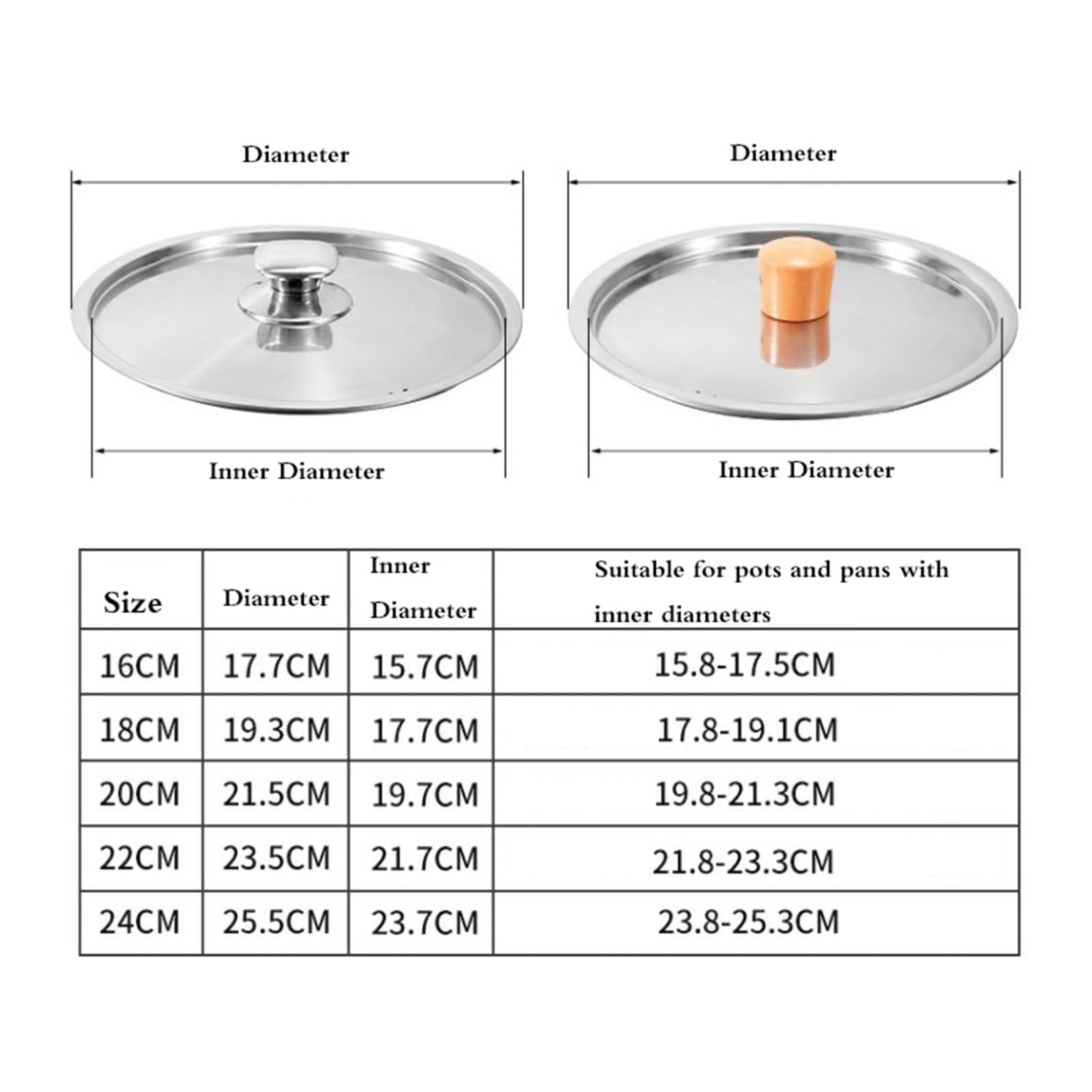 Tapa Universal De Acero Inoxidable Multitamaño para Ollas, Sartenes, Tapa De Repuesto para Olla De Condimentos, Tapa De Mini Cacerola para Sartenes, Tapa De Repuesto para(B-24)