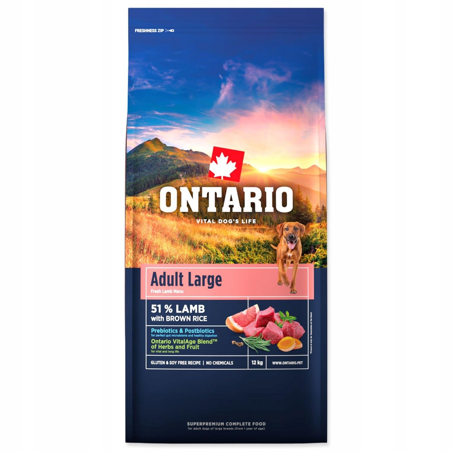 ONTARIO ADULT LARGE LAMB&BROWN RICE 12KG