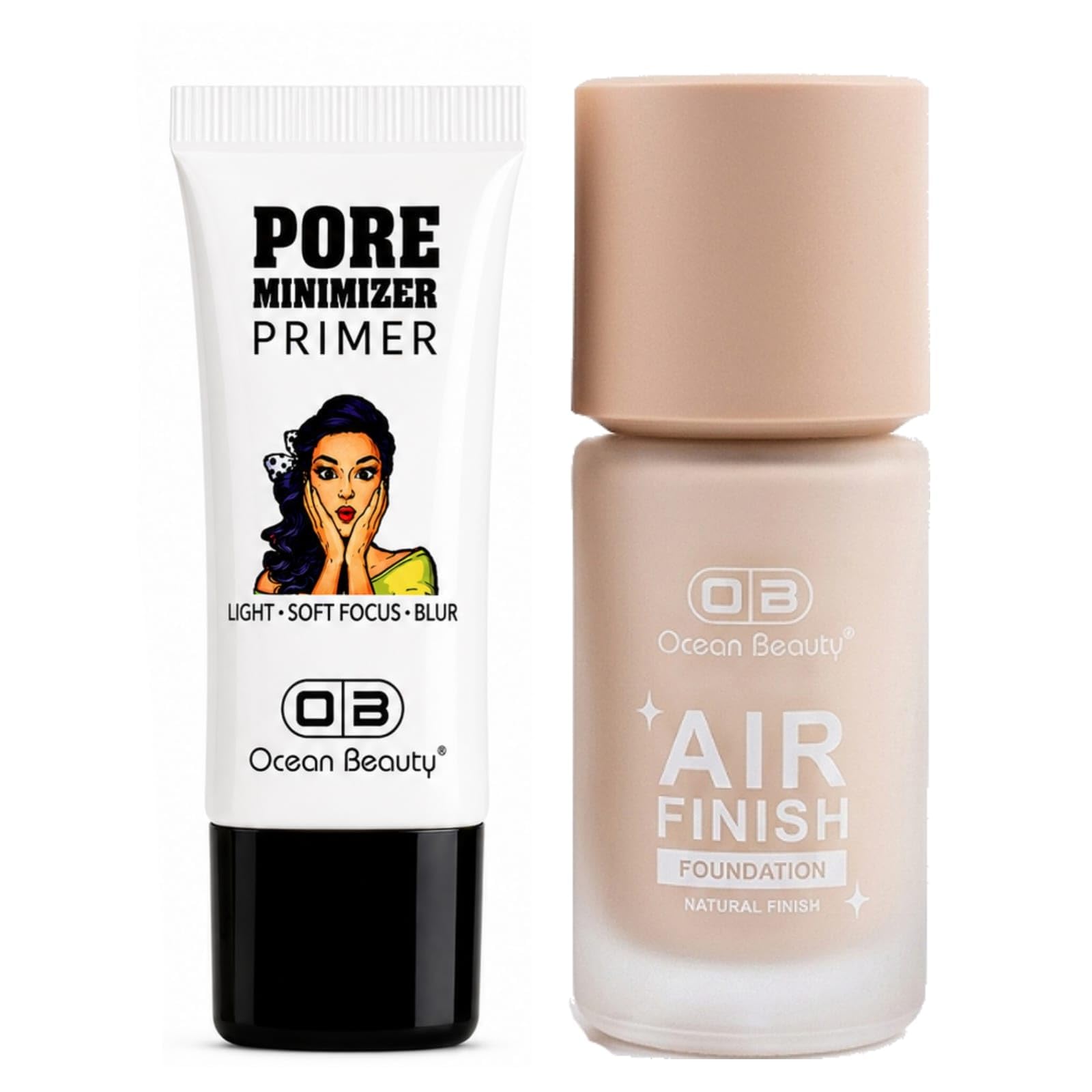 OB Ocean Beauty Professional Waterproof HD Face Makeup Combo Pore Minimizer Primer and Foundation Liquid Hydrating Lightweight Buildable Long lasting BB Full High Coverage Mousse Matte Finish Definition Dewy Cream Base CC All Oily Dark Dry Dusky 24 Hours Skin Type for Women & Girls Pack Set of 2.-picture-38