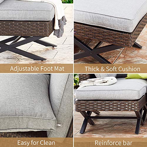 PatioFestival Wicker Patio Ottoman Outdoor Footstools Rattan Furniture X-Leg All Weather Footrest Seat with Cushion(Brown) - Thumbnail 3