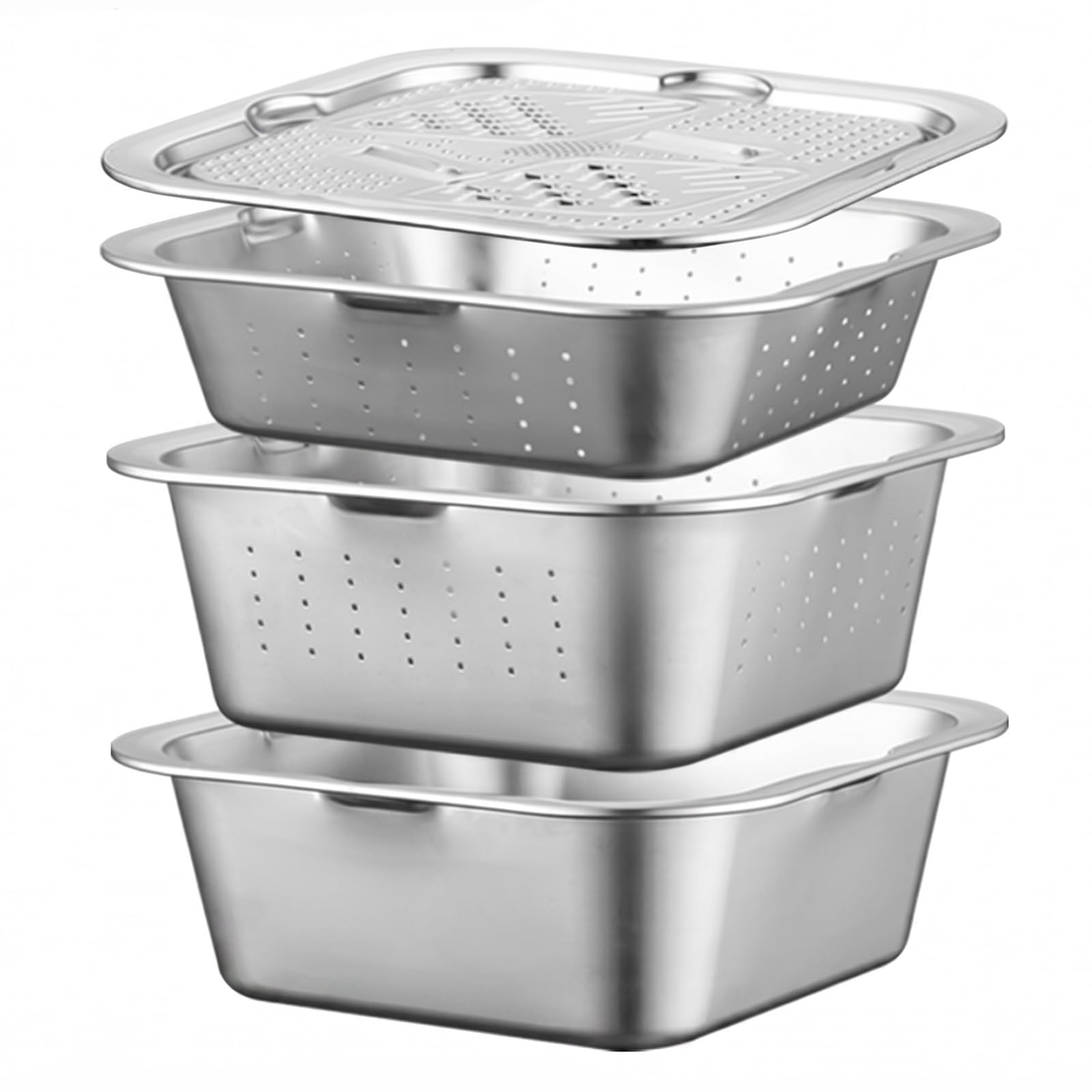 304 Edelstahl Mikroporöses Küchensieb mit 5-in-1-Reibe zum Abtropfen von Nudeln, Obst, Reis und Gemüse, gesund & hochglanzpoliert, spülmaschinenfest (4)