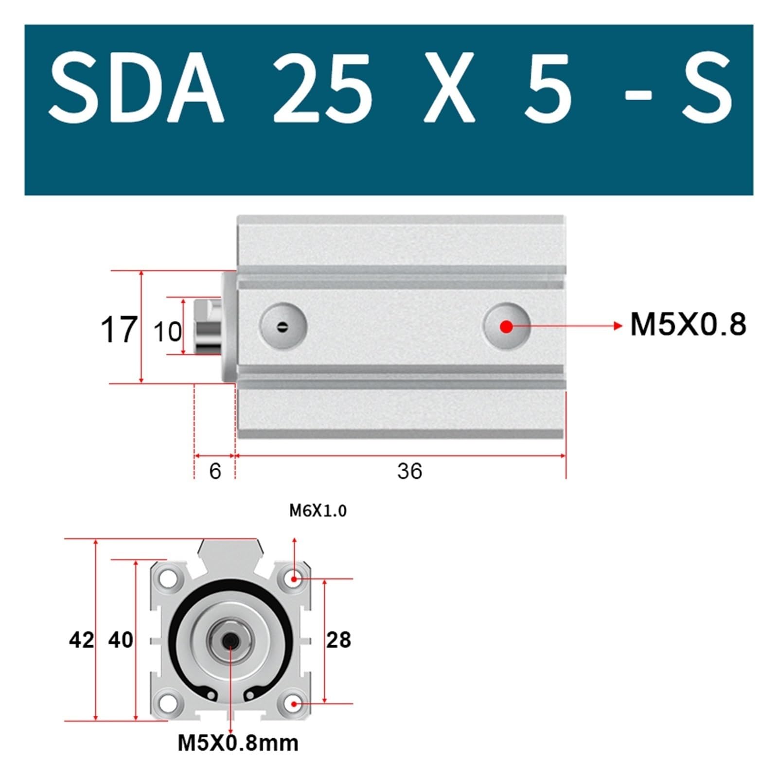 DEBLAN Cilindro neumático SDA25X5-S Carrer 5 mm Empuje 24 KG Cilindro Fino magnético for accionamiento y Control del Movimiento mecánico en automatización Industrial