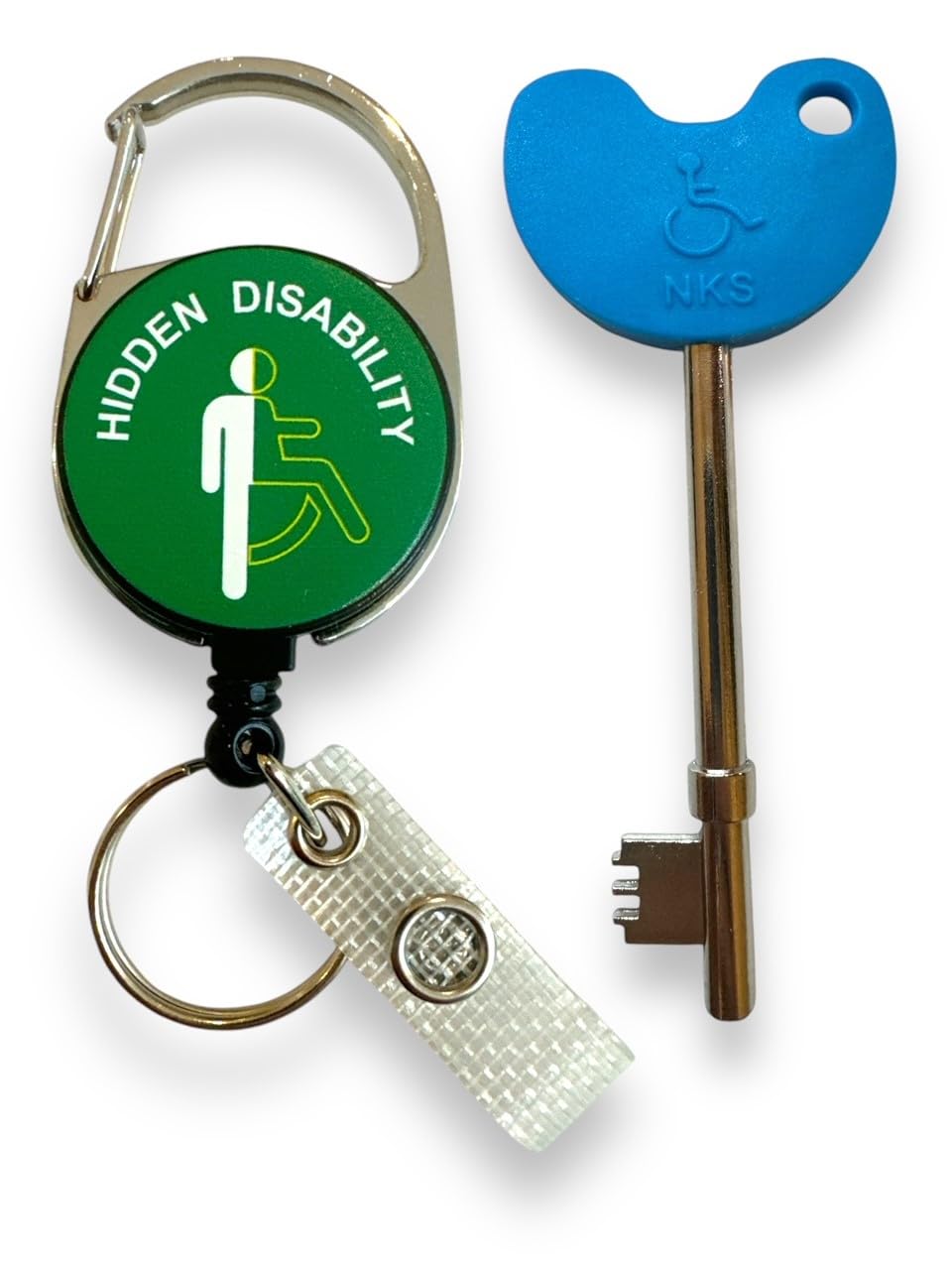 Pac Supplies Global Multicolour Compatible Nks/Radar Uk Disabled Toilet Key With Retractable Hidden Disability Badge Reel With Belt Clip